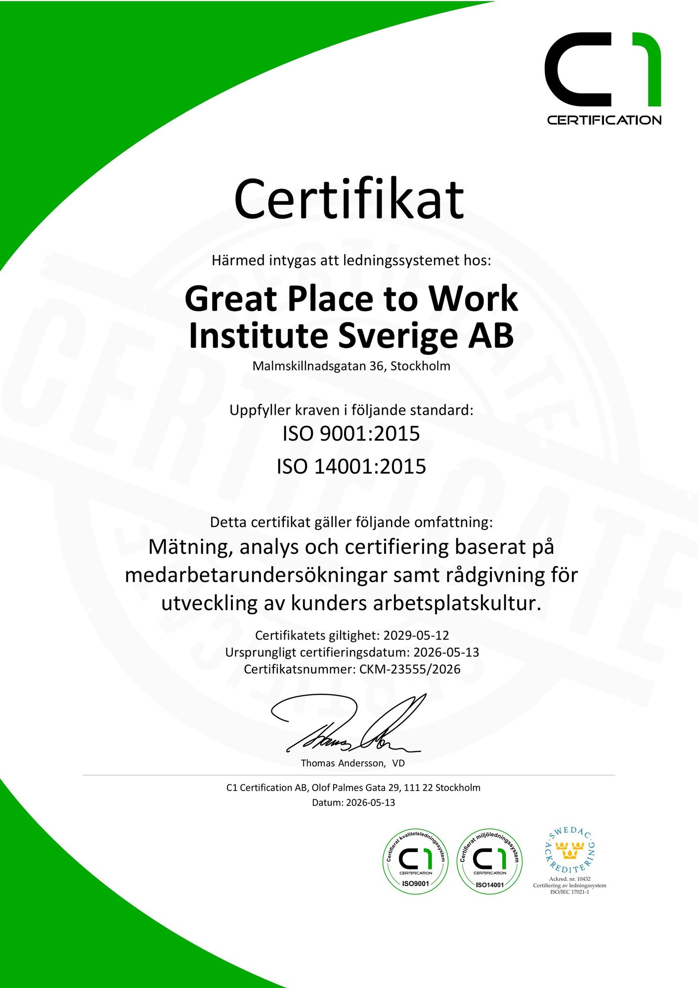 Certifikat Great Place To Work CKM-23555-20260513